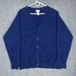 LL Bean Cardigan Sweater Mens L Blue Grandpa 100% Cashmere Button up